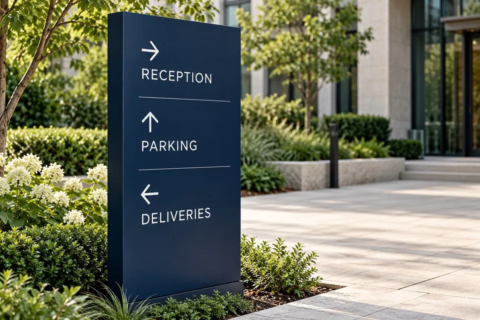 Chapel Hill Directional & room signs — directional panel for reception, parking and deliveries