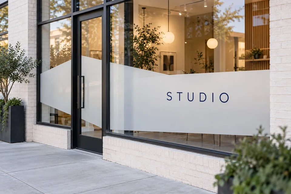 Briar Chapel Business Signs — frosted window vinyl with simple business lettering